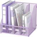 4-Compartment Magazine File Holder and File Organizer for Desk, Purple | Metal Magazine Holder and Magazine File Holder, 4-Compartment File Organizer for Binders Folders Magazines and Paper