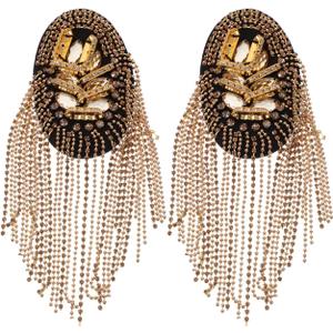 TENDYCOCO Rhinestone Tassel Epaulettes Pair Lightweight Fringe Shoulder Boards Badge for Costume Suit Easy Attach 3.93X2.20In
