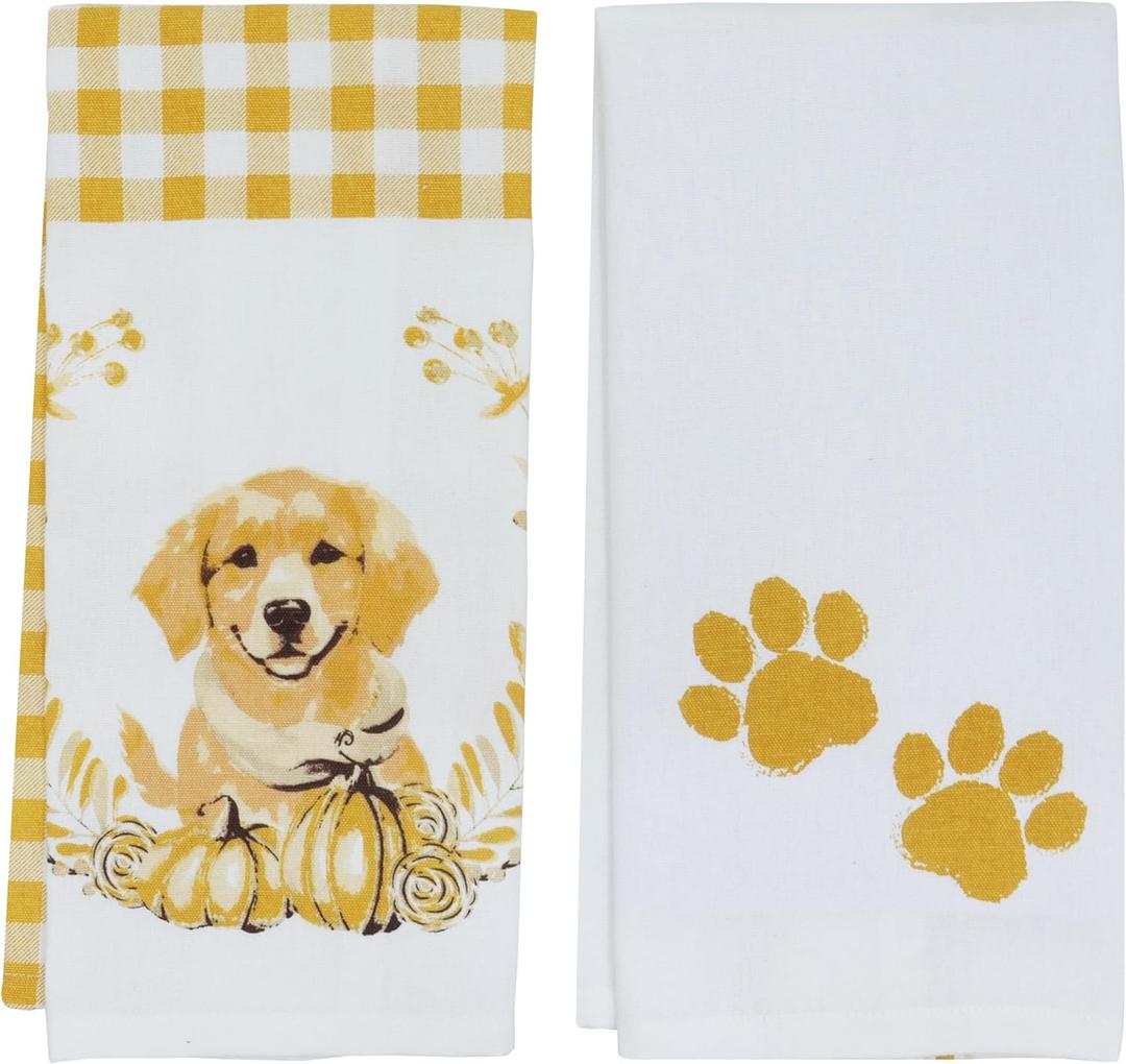 PurpleEssences Cotton Kitchen Towels Set of 2 - Absorbent Dish Towels Set Tea Towels Bar Towels Multipurpose Kitchen Linen, Drying Dish Hand Towels 16 x 28 Inch (Puppy & Paw)