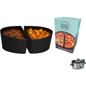CrockPockets Reusable Silicone Slow Cooker Dividers  6Qt Divider Set (2-Pack), Non-Stick, Leak-Resistant, BPA-Free, Dishwasher Safe + Free Digital Cookbook! (Black/Black)