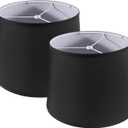 Lamp Shades Set of 2, 11"x13"x10" Large Black Lampshades, Drum Lampshade for Table Lamps Floor Lamp, Natural Linen Fabric Replacement Lamp Shade, Hand Crafted Medium Lampshade, Easy Assembly