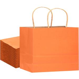 qiqee 13"x4.5"x10" Large Gift Bag with Handles Bulk 32PCS Gift Paper Bags Orange Bags Multiple Uses (Wide Large)