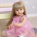 Reborn Baby Dolls Silicone Full Body Girl 22 inch Lifelike Toddler Doll Realistic Reborn Dolls Waterproof with Blond Long Hair Pink Dress for Birthday Gifts