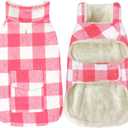 Malier Classic Plaid Fleece Dog Coat - Warm Winter Jacket with Pocket, Windproof - Pink, Small