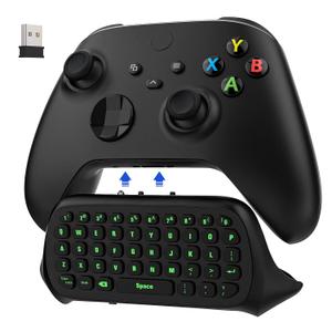 MoKo Green Backlight Keyboard for Xbox One Controller, Xbox Series X/ S, Wireless Gaming Chatpad Keypad with USB Receiver&3.5mm Audio Jack, Xbox Accessories for Xbox One/ One S/ Elite/ 2 Controller, Black