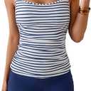 Eomenie Women's Swimsuit Tankini Set Modest Tummy Control Slimming Bathing Suits Two Piece Swim Suit with High Waisted Short, Medium, Blue and Striped 