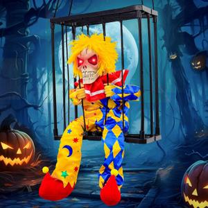 MGparty Halloween Screaming Animated Decorations Halloween Decor Prop with Motion Sensor Scary Skull Cage Prisoner Spooky Hanging Ghost Light Up Eyes (Yellow)