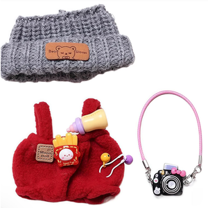 Designer Clothes for 15cm/17cm Dolls, Doll Knit Outfit Accessories with Red Sweater Overall, Black Camera and Beanie, DDK-Red