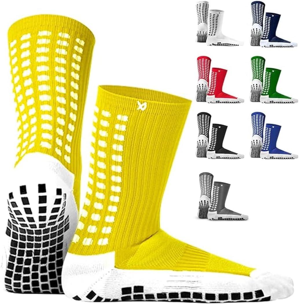 Lux Dual Grip Socks - Soccer Grip Socks for Men and Women. GripArray Performance & Comfort (Large, Yellow)