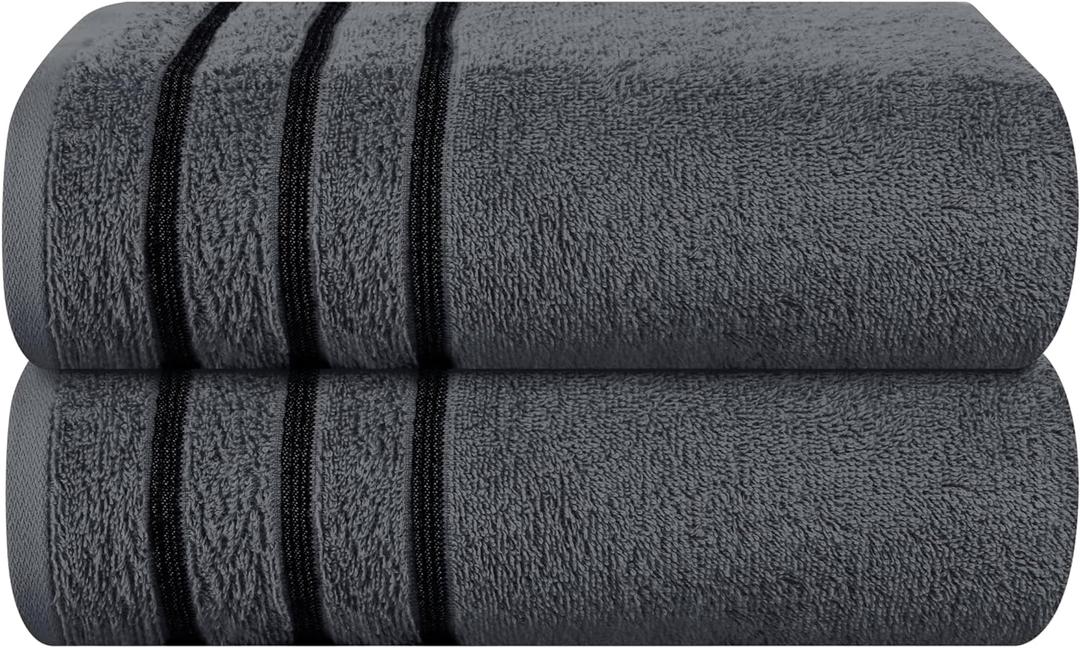 Cotton 2 Pack Oversized Bath Towel Set 28x55 inches, Large Bath Towels, Ultra Absorbant Compact Quickdry & Lightweight Towel, Ideal for Gym Travel Camp Pool - Charcoal Grey