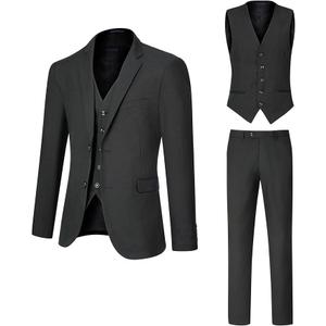 DEETRUST Men's Slim Fit 2 Button 3 Piece Suit Set, Solid Blazer Jacket with Multi-Functional Inner Pockets for Business/Party S