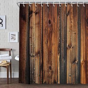 Rustic Wooden Board Brown Shower Curtain, Rustic Barn Door Shower Curtain, Vintage Countryside Wood Board Fabric Bathroom Curtains, Farmhouse Waterproof Cloth Bathroom Sets with Hooks, 72"x72"