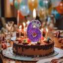 4 x Birthday Number 6 Candles,Purple Crown Birthday Candles for Cake,Glitter Sequins Number Candle Cake Topper Sequins for Anniversary Supplies Birthday Party Wedding Decoration (Purple, Number 6)