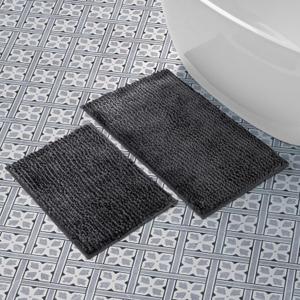 Laura Ashley Butter Chenille Bath Rug, Absorbent Shaggy Bathroom Mat, Non Slip plush Carpet Rugs for Tub and Sink - 2 Piece (17" x 24" and 20" x 34") Charcoal (1'8" x 2'10" (Rectangular))