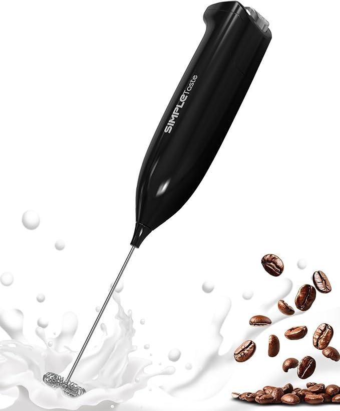 SIMPLETASTE Milk Frother Handheld Electric Foam Maker, Drink Mixer with Stainless Steel Whisk for Cappuccino, Bulletproof Coffee, Latte, Black, without Stand, USBC Rechargeable