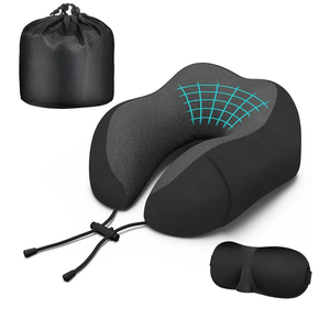 Neck Travel Pillow, Upgraded Memory Foam Pillow for Airplane, Machine Washable, Adjustable Flight Pillow, Suitable for Sleeping Airplane, Car, Office and Home