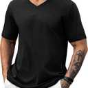 NIASHOT Black T Shirts for Men V Neck T Shirts Men T-Shirts Work Shirts for Men Summer, Small