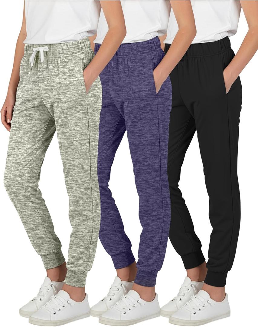 Real Essentials 3 Pack: Girls' Lounge Joggers Soft Athletic Performance Casual Sweatpants-Set 5, XS (7)