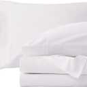Pure Cotton Sheets - 4 Piece Queen Sheet Set, Soft & Breathable Queen Size Bed Set, Luxury Sateen Stripe Dobby Bedding with Elasticized 16" Deep Pocket Fitted Sheet, Queen,White