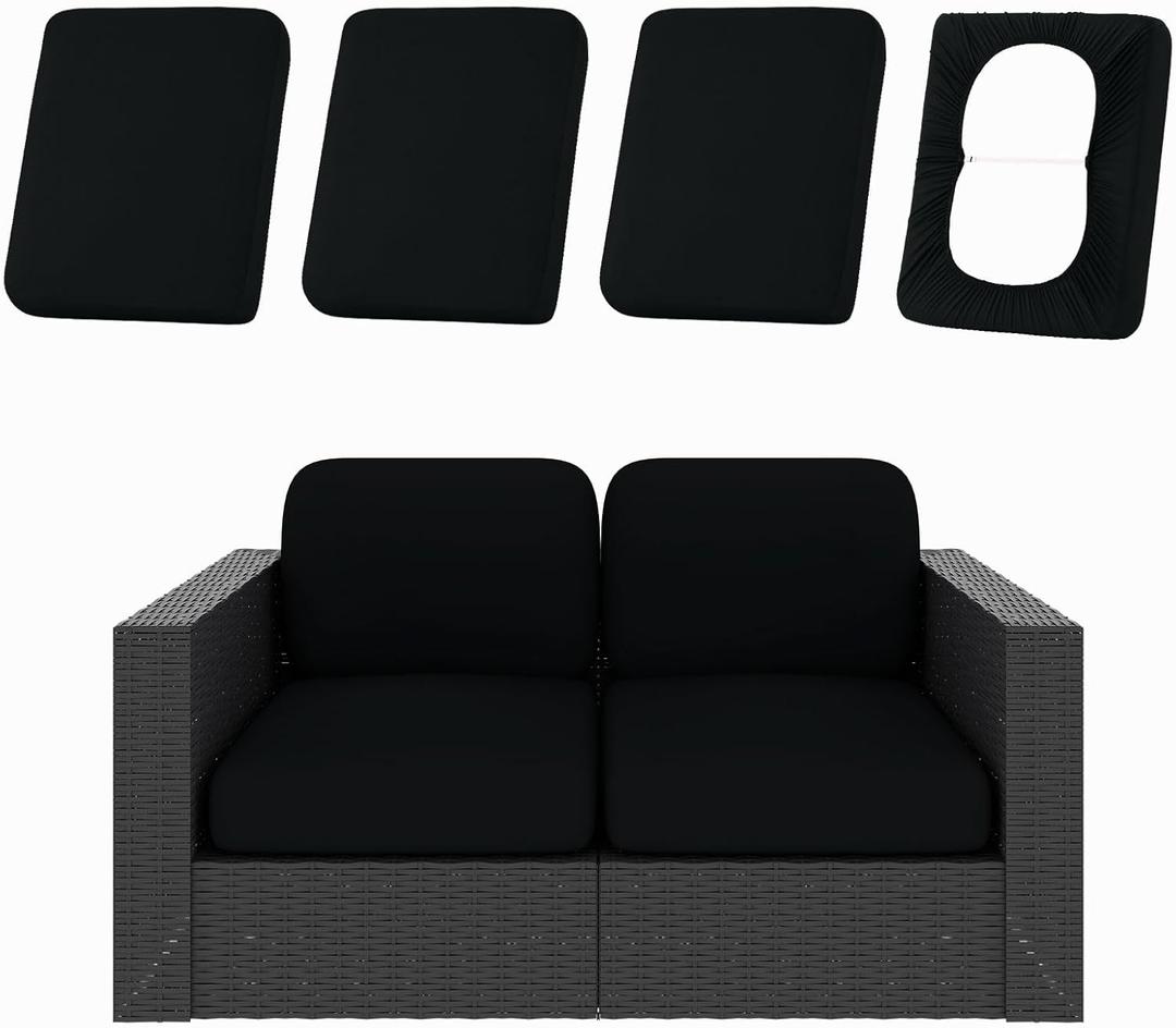 hyha 4Pcs Patio Cushion Covers, Stretch Outdoor Couch Cushion Covers Replacement, Washable Outdoor Chair/Sofa Slipcovers for Patio Furniture Cushions Protector with Elastic Bottom(Black, Cover Only)