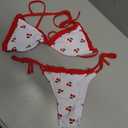 MakeMeChic Women's 2 Piece Bikini Set Cherry Halter Backless Ruffle String Cute Bathing Suit, Size Small