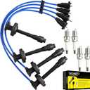 Set of 4 PCS Iridium Spark Plugs with Wire Set 671-4169 55919 7899 RC-TE64 90919-22393 Compatible with Chevrolet Prizm Toyota Corolla 1998 to 08/1999 1.8L L4