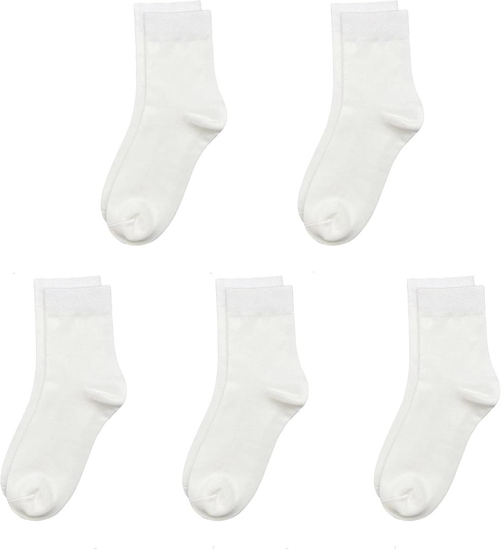 SERISIMPLE Kids Viscose Bamboo School Socks Soft flate Seam Color Anti Odor Thin Breathable Stretch Cuffs Girls Boy 5 Pairs (US, Alpha, Medium, Regular, White)