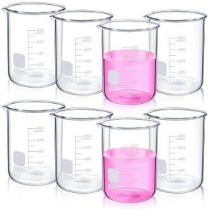 8 Pcs 800 ml Glass Lab Beaker 3.3 Borosilicate Glass Measuring Cup with Spout Low Form Glassware for Laboratories Classrooms or Home Use