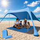 Beach Tent Sun Shelter, UPF50+ Beach Canopy with Beach Mat, 6.5x6.5FT Beach Shade Easy to Set Up, Sun Canopy with Carry Bag, Windproof Rope, for Camping Trips, Fishing, Backyard Fun Picnics, Sky Blue