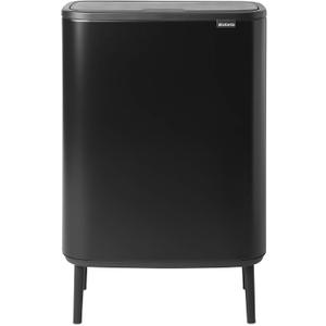 Brabantia Bo Hi Touch Top Trash Can - 2 x 8 Gal Inner Buckets (Matt Black) Waste/Recycling Garbage Can, Removable Compartments, Raised Legs
