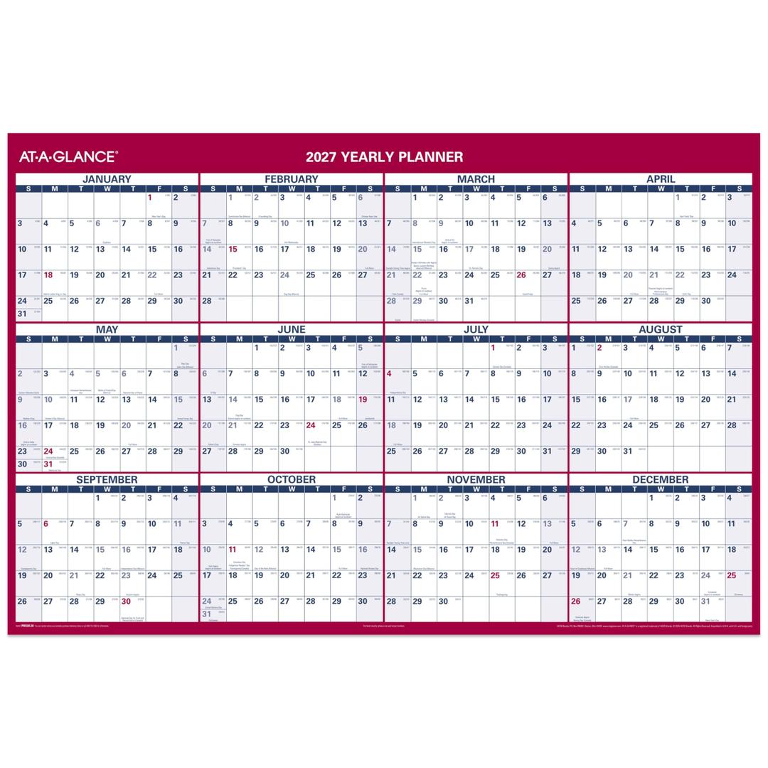 AT-A-GLANCE 2027 Erasable Calendar, Dry Erase Wall Planner, 48" x 32", Vertical-Horizontal, Reversible (PM3262827)