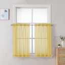 Chyhomenyc Mustard Yellow Short Sheer Curtains 30 inch Length, Light Filtering Half Window Curtians for Kitchen, Elegant Small Curtain for Basement Bathroom Cabinet, 42Wx30L inches, 2 Panels