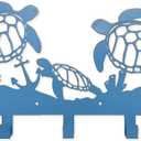 Chordwave Sea Turtle Coat Hooks Key Holder for Wall Metal Sea Animal Wall Art Beach Theme Decor for Home Living Room Bathroom Garden Patio Gift for Ocean Lovers, Blue