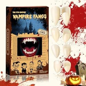 Vampire Teeth Fangs for Adults Kids â€“ 4 Pairs Halloween Vampire Fangs for Cosplay with Adhesive, Costume Makeup Accessories for Men & Women Halloween Party