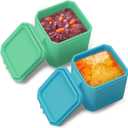 2 Pack Small Silicone Snack Containers with Lids, Leak Proof Salad Dressing Container, Lunch Box Containers for Office, Travel, Picnic (Green, Blue)