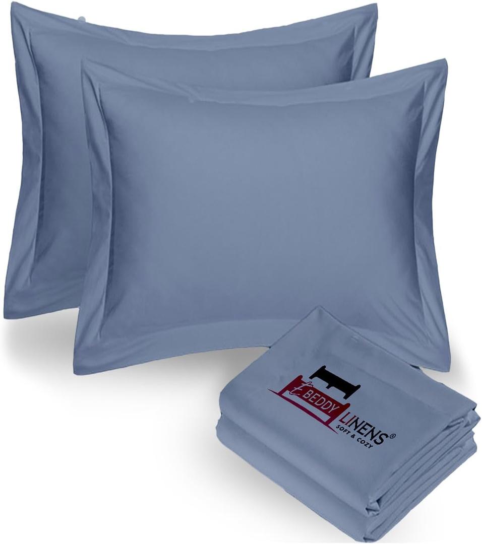 eBeddy Linens European Square Pillow Shams Set Lake Blue Solid 100% Microfiber Envelope Closure with 2" Flange 800-TC Decorative Cushion Cover 26x26 Inch, Soft Cozy & Breathable for Sofa Couch