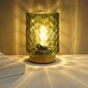 Battery Operated Lamp with Timer, Small Accent Table Lamp Desk Decor, Glass Cordless Bedside Cozy Lighting for Living Room, Shelf, Entryway Wave Design-Green