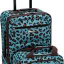 Rockland Fashion Softside Upright Luggage Set,Expandable,Telescopic Handle,Wheel, Blue Leopard, 2-Piece (14/19)