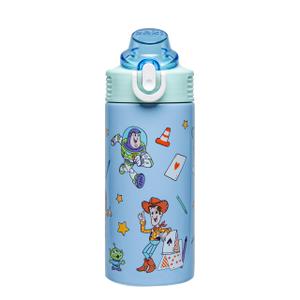 Zak Designs Disney and Pixar Toy Story Sage Kids Water Bottle For School or Travel, 14oz Stainless Steel Water Bottle With Straw, Handle, and Leak-Proof, Pop-Up Spout Cover (Woody, Buzz & Friends)