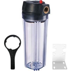 Geekpure 10-Inch Whole House Slim Water Filter Housing with Pressure Relief Valve - 3/4" NPT Brass Port-Fit for 2.5" x 10" Filters-Clear (1)