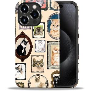 CARLOCA Case for iPhone 15 Pro Max,Vintage Cat Animal Pet Lover Collage Design Hybrid Dual Protection Soft TPU + Hard PC, Shockproof & Anti-Scratch Cover Men Women Stylish Protective Phone Case