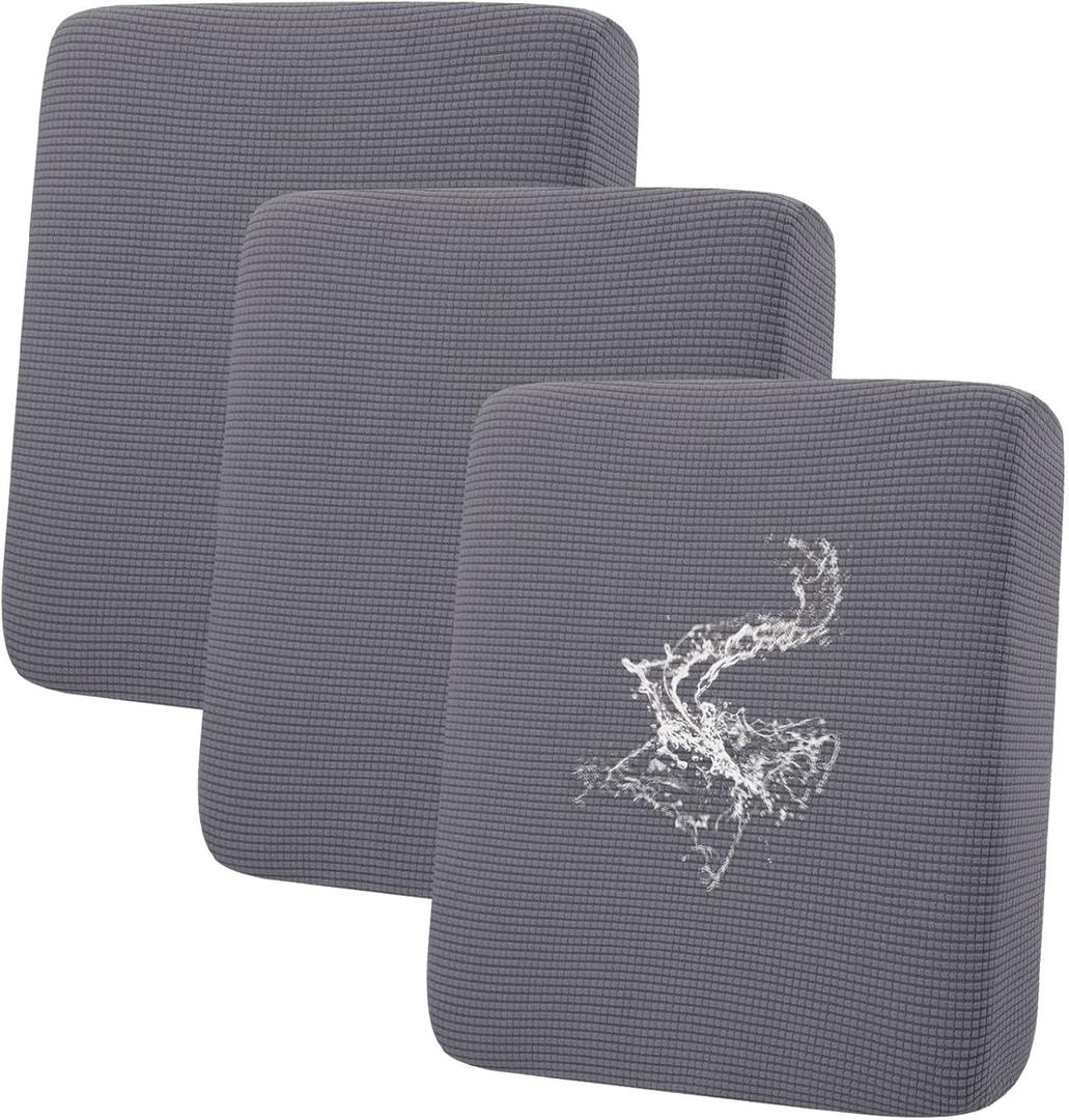 hyha Waterproof Couch Cushion Covers, Washable Sofa Cushion Slipcovers, Thick Stretch Jacquard Fabric, Couch Sofa Covers for Pets with Elastic Bottom (3 Pieces, Middle Grey)