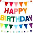 HOUSE OF PARTY Happy Birthday Banner | Rainbow Happy Birthday Sign Backdrop | Pre-Strung Felt Banner for Rainbow Themed Party Decoration