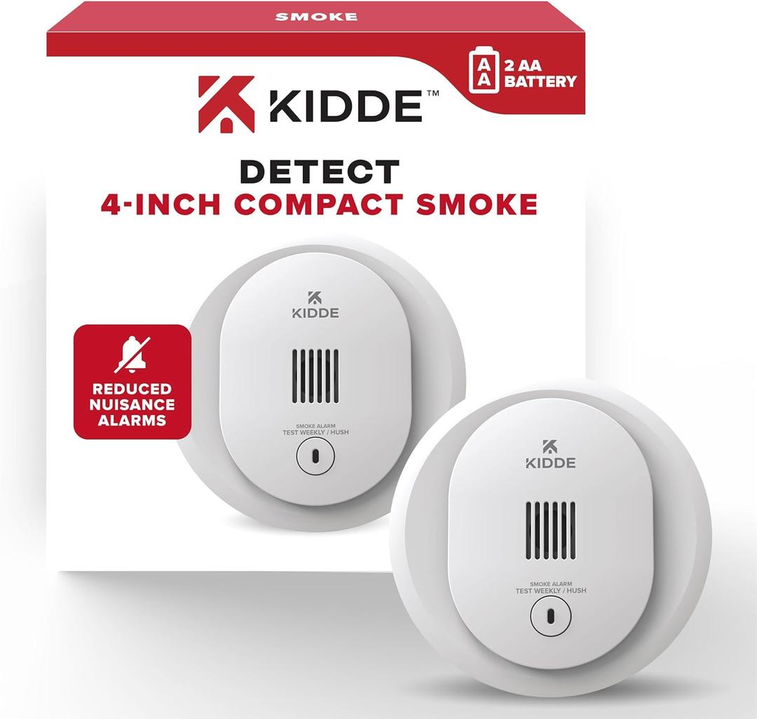 Kidde Smoke Detector, AA Battery Operated, Compact Size, LED Status Light, 85 dB Alarm, 4-inches (1 Pack), Expiry: 10 Years After Installation
