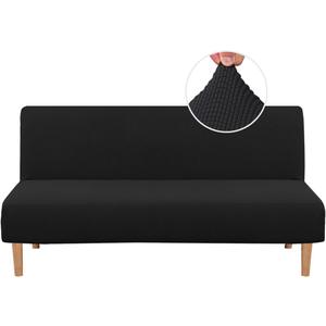 H.VERSAILTEX Armless Futon Cover Stretch Sofa Bed Slipcover Protector Elastic Feature Rich Textured High Spandex Small Checks Jacquard Fabric Futon Cover, Machine Washable, Black
