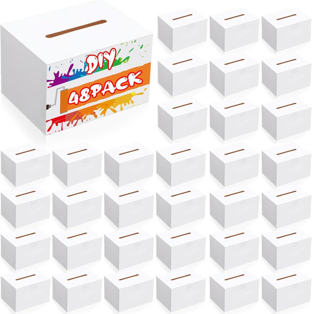 48 Pack Ballot Raffle Box White Suggestions Donations 6 x 4.5 x 4 Inch Cardboard Box for Charity Fundraising Collecting Business Card Voting Contest