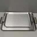 Grill Pan Set of 2, BBQ Grill Topper for Outdoor Grill, Stainless Steel Grilling Baskets with Holes and Handles, Perforated Food Tray Barbecue Accessories for Vegetable, Fish, Large