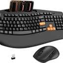 Wireless Keyboard and Mouse Combo, 2.4G Full Size Wave Keys Ergonomic Keyboard with Wrist Rest, Phone Holder, 3-Level DPI Wireless Silent Mouse with 6-Buttons, for Windows, Mac OS (Orange Black)