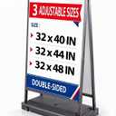 32 in Wide A Frame Sidewalk Sign with Wheels, Double Sided Poster Stand
Fits Custom 31.5 in Wide Posters in 40, 44, or 48 in Heights with a Double Sided Frame, Fillable Base, and Wheels