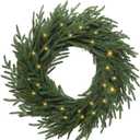 Christmas Wreath Artificial Wreath with Bells, Bows and 50 LED Lights, Festive Decoration for Front Door & Outdoor Use